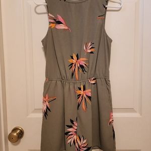 Olive tropical print romper